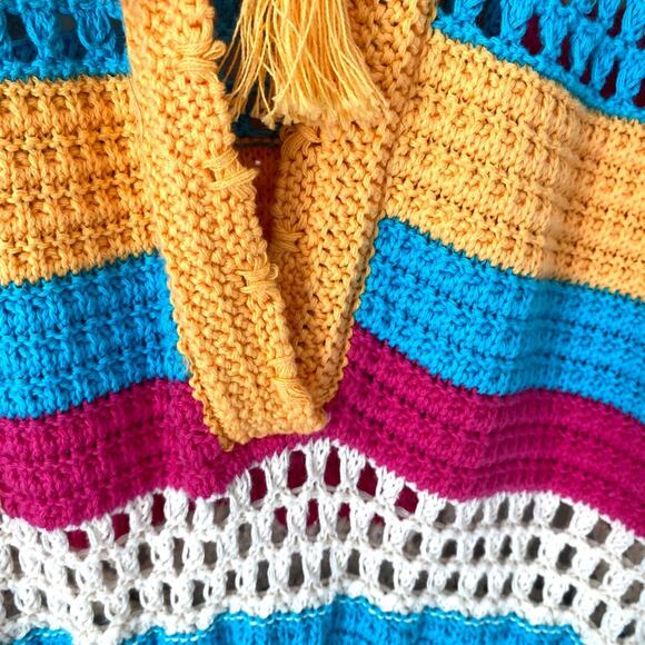 Zara Crochet Multicolor Open Neck Pink Blue Granny Romper medium - Picture 8 of 10